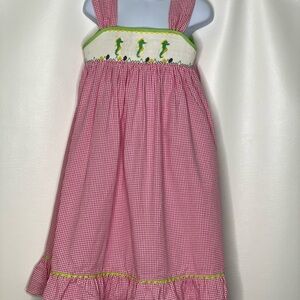 Mom & me girls pink gingham seahorse smocked dress 6x nwt